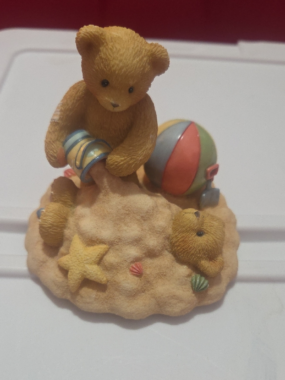 Cherished Teddies Brown Bear with Multicolor Beach Ball and Sandcastle Accents